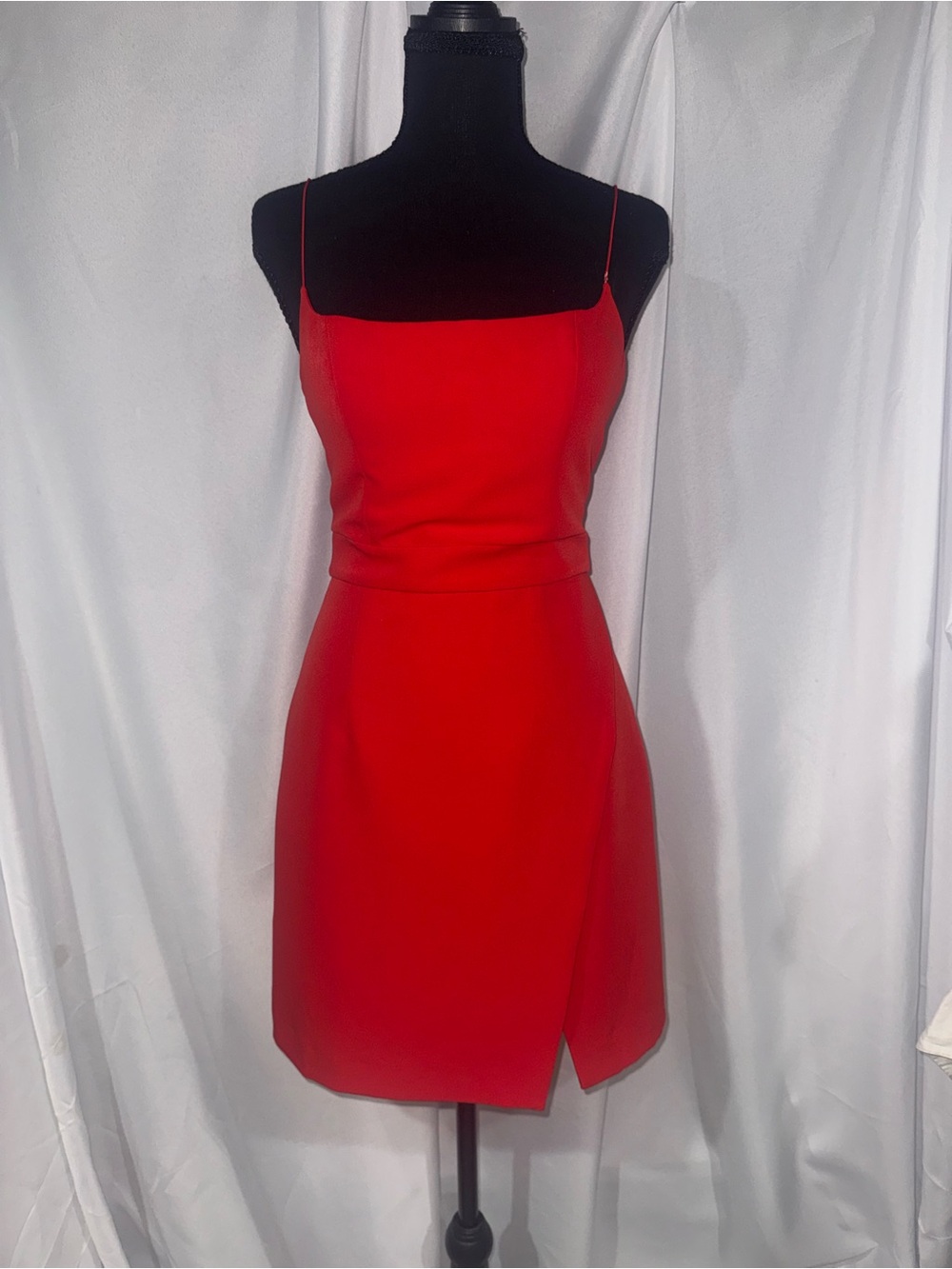 Red Spaghetti-Strap Mini Dress with Front Slit